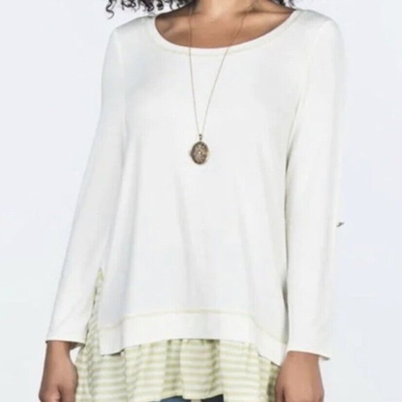 Matilda Jane Tops - Matilda Jane Long Sleeve Ivory w/Citron Stripes "Ventroliquist" Tunic Shirt XL